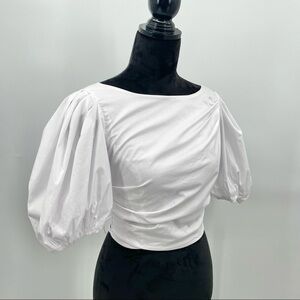 NEW! Olivaceous Puffed Sleeve Strappy Cropped Blouse in WHITE